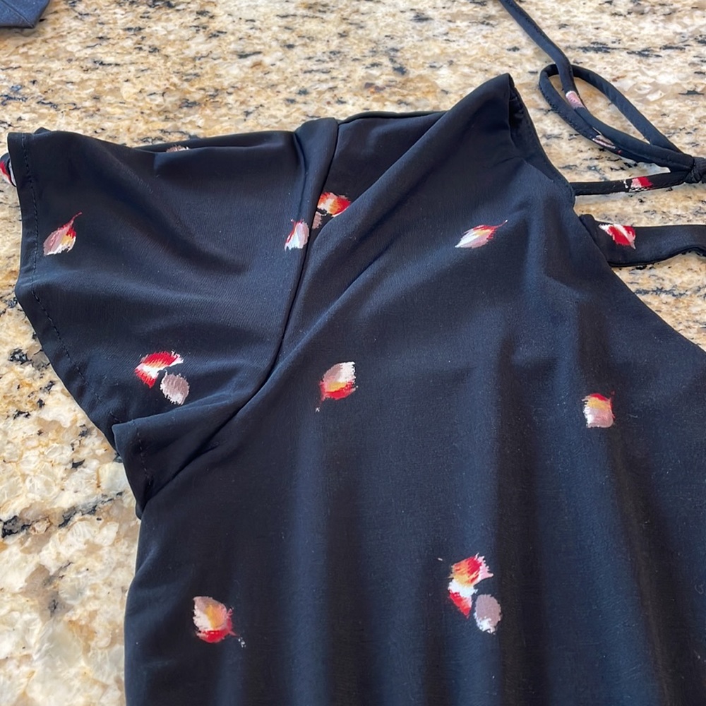 Maurice’s - Black Floral Dress Elastic Waist V Neck, Back Neck Tie, size medium - Picture 7 of 12